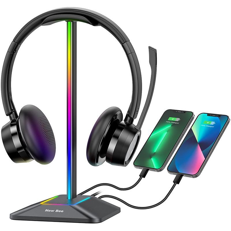 Namizno RGB stojalo za slušalke z vrati USB